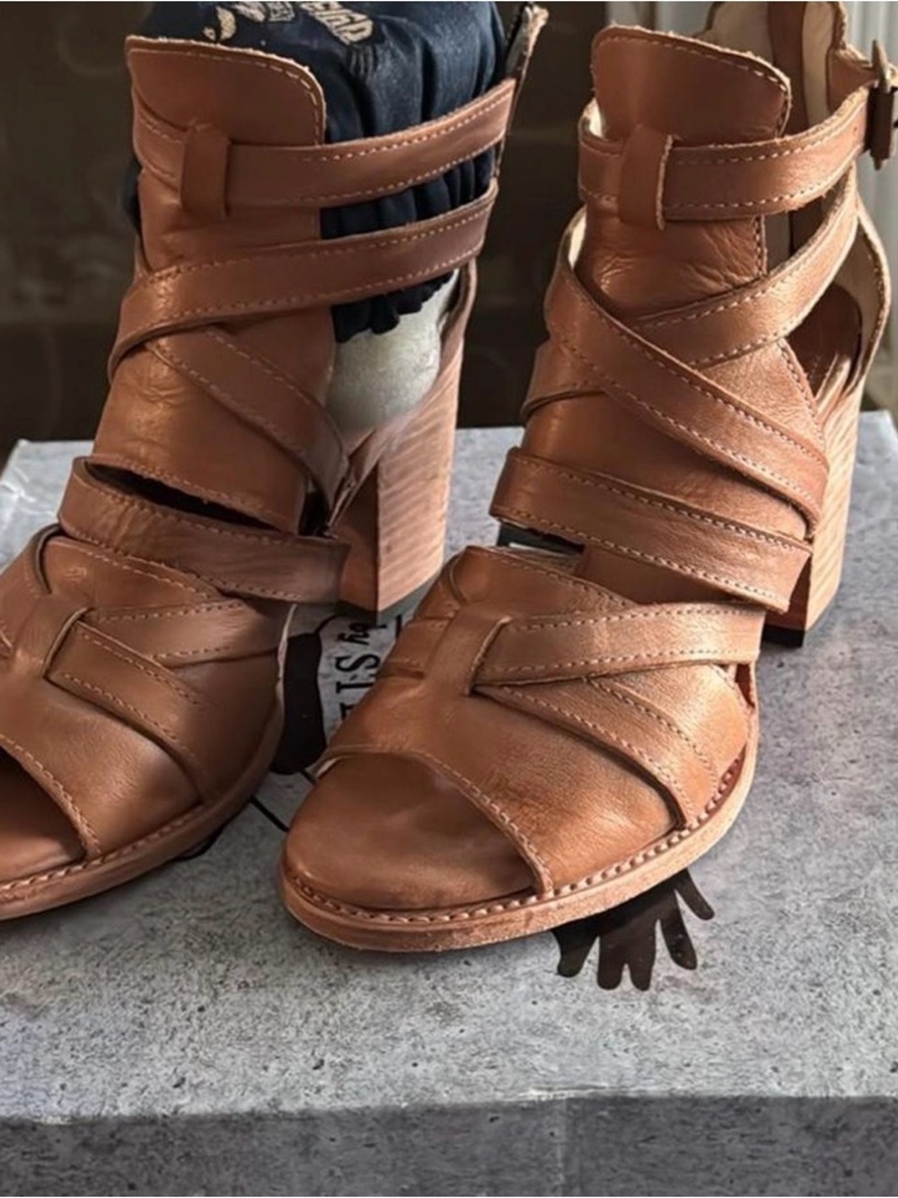 freebird Tan Strappy Open-Toe Block Heel Sandals